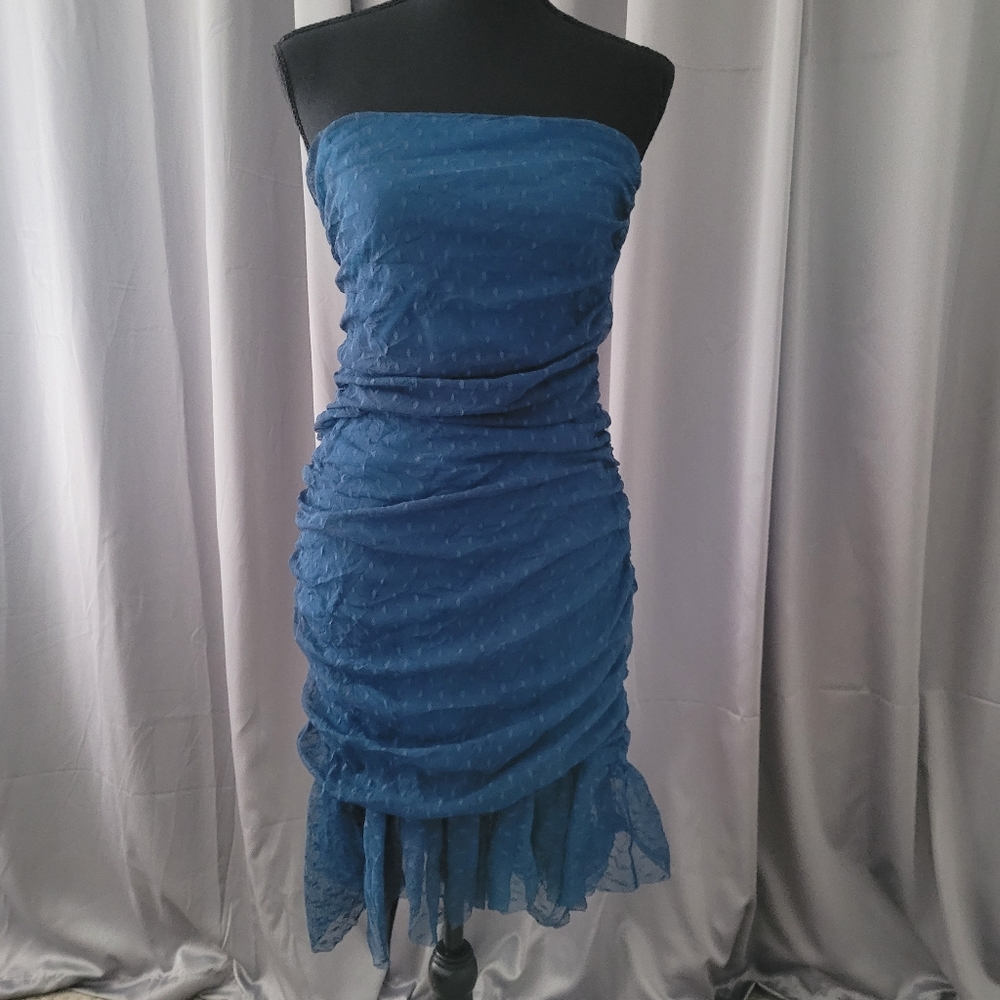 Sleeveless Blue Ruched Cocktail Dress